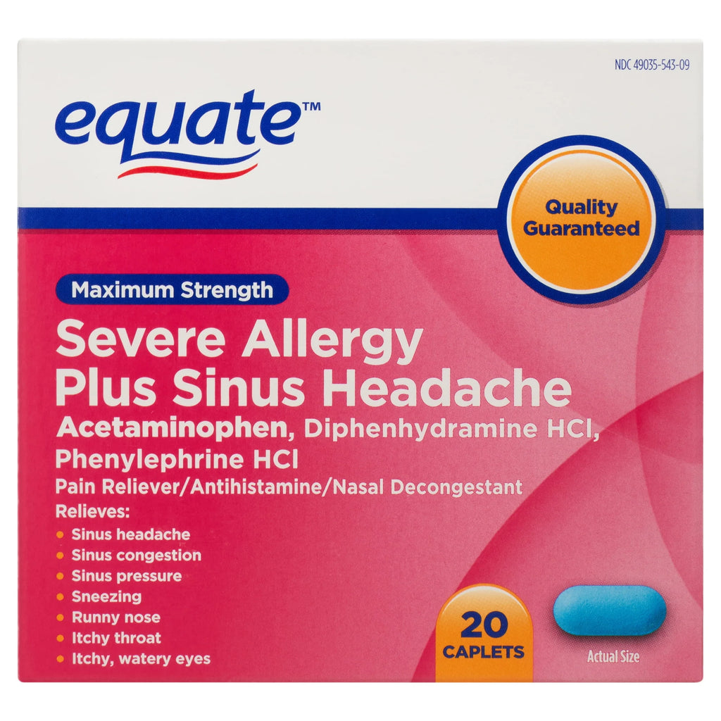 Maximum Strength Severe Allergy Plus Sinus Headache Caplets, 20 Count V250906