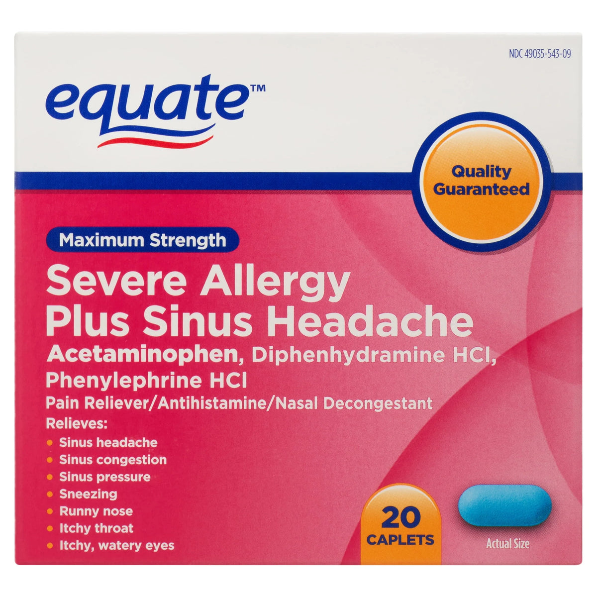 Maximum Strength Severe Allergy Plus Sinus Headache Caplets, 20 Count V250906